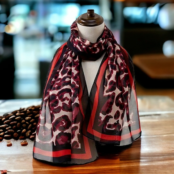 Luxe Chiffon Neck Scarf Green Red Animal Print Garment Boho Y2K Chic Wrap New - Picture 3 of 3